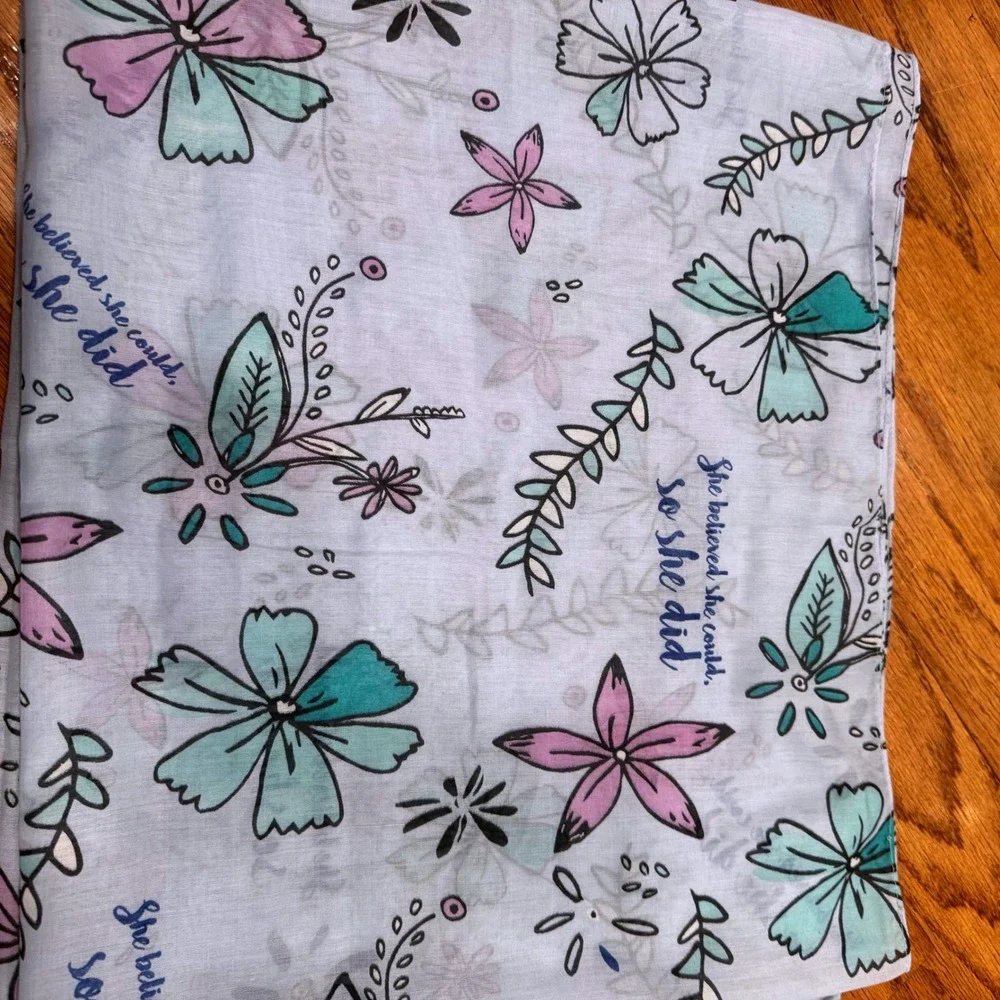 Floral Blue Inspiration Motivation She believed‎ Quote Scarf Head Wrap Boho Chic